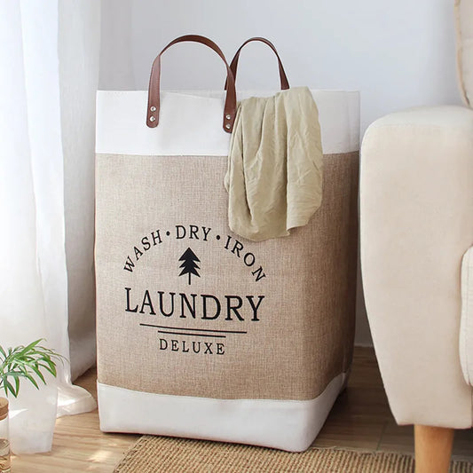 Leather-Handled Laundry Basket